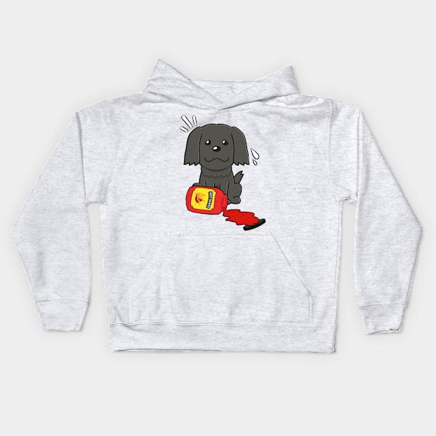 Funny Black Dog Spilled Hot Sauce Kids Hoodie by Pet Station